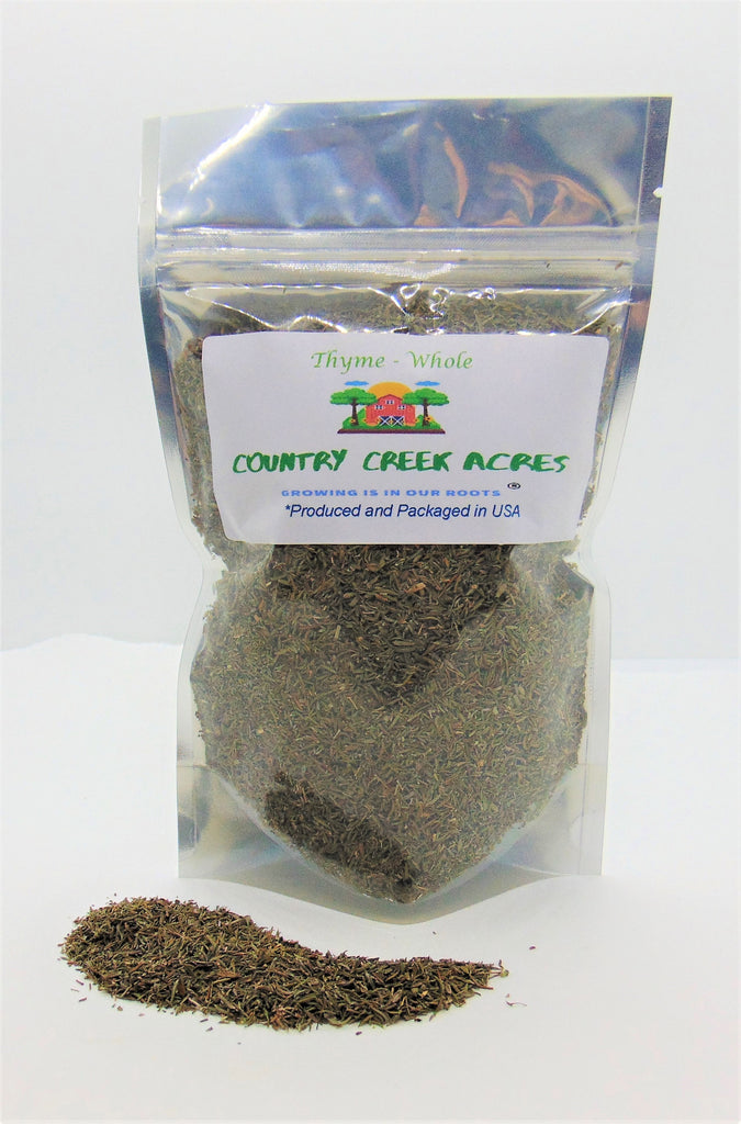 Whole Thyme Leaves, Dried & Chopped - An earthy herb with a little bit sweet and slightly minty taste. - Country Creek LLC