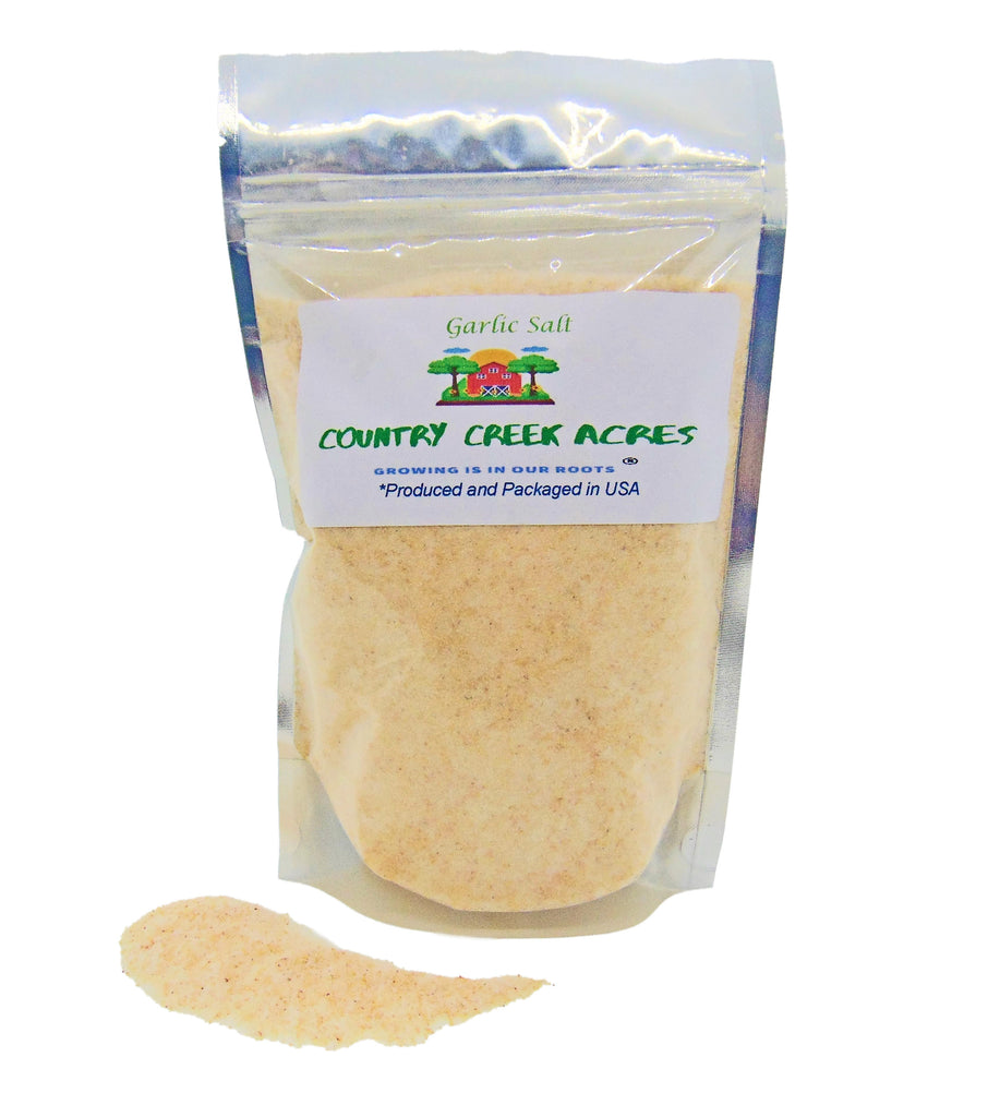 Garlic Salt - A mild Taste of Garlic, Sprinkled Over Foods Like Salads, Popcorn, Pizza & More. - Country Creek LLC
